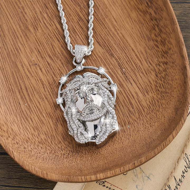 Christianartworkshop Oval Rhinestone Halo Holy Face Pendant Multiple Style Link Chain Necklace: Timeless Emblem of Gentle Heavenly Guardianship - image 9