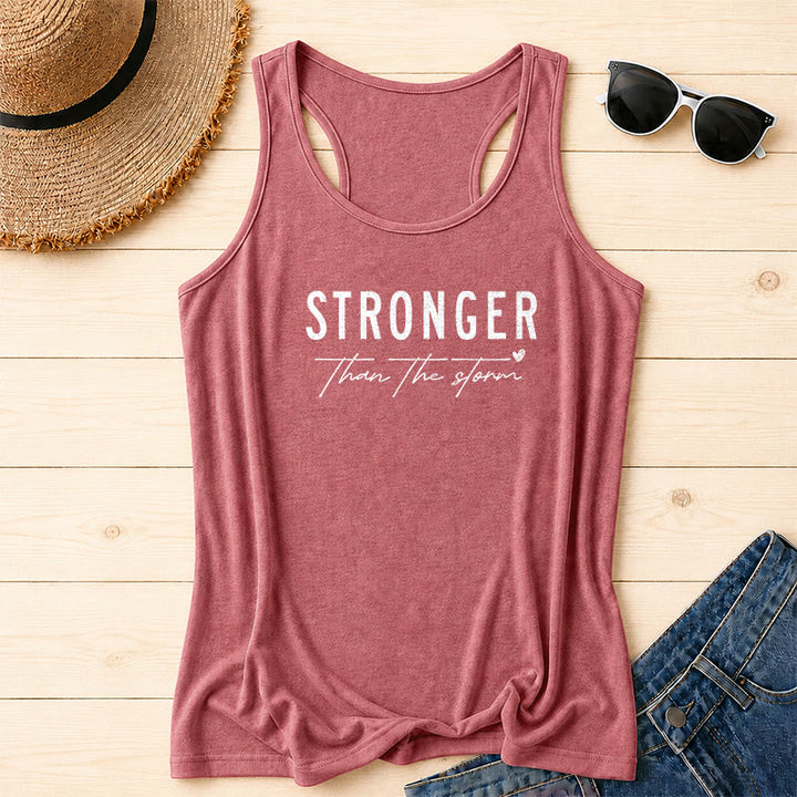 Christianartworkshop Large Distressed Bold STRONGER Block Font Underline Cursive Faith Phrase Tiny Heart Accent Front Print Racerback Tank Top - Pink - 2XL - image 6