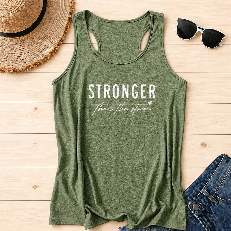 Christianartworkshop Large Distressed Bold STRONGER Block Font Underline Cursive Faith Phrase Tiny Heart Accent Front Print Racerback Tank Top - Olive Green - 2XL - image 12