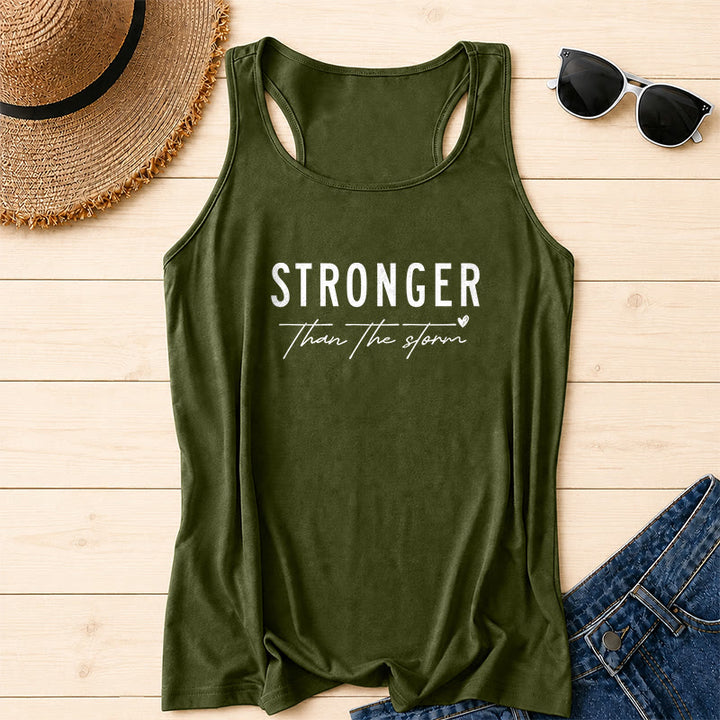 Christianartworkshop Large Distressed Bold STRONGER Block Font Underline Cursive Faith Phrase Tiny Heart Accent Front Print Racerback Tank Top - Army Green - 2XL - image 14