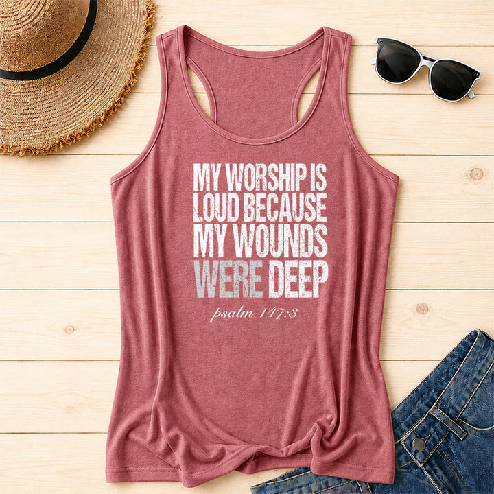 Christianartworkshop My Worship Is Loud Because My Wounds Were Deep Racerback Tank Top - Pink - 2XL - image 2