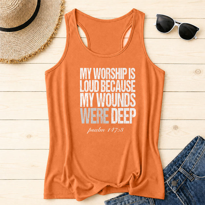 Christianartworkshop My Worship Is Loud Because My Wounds Were Deep Racerback Tank Top - Orange - 2XL - image 12