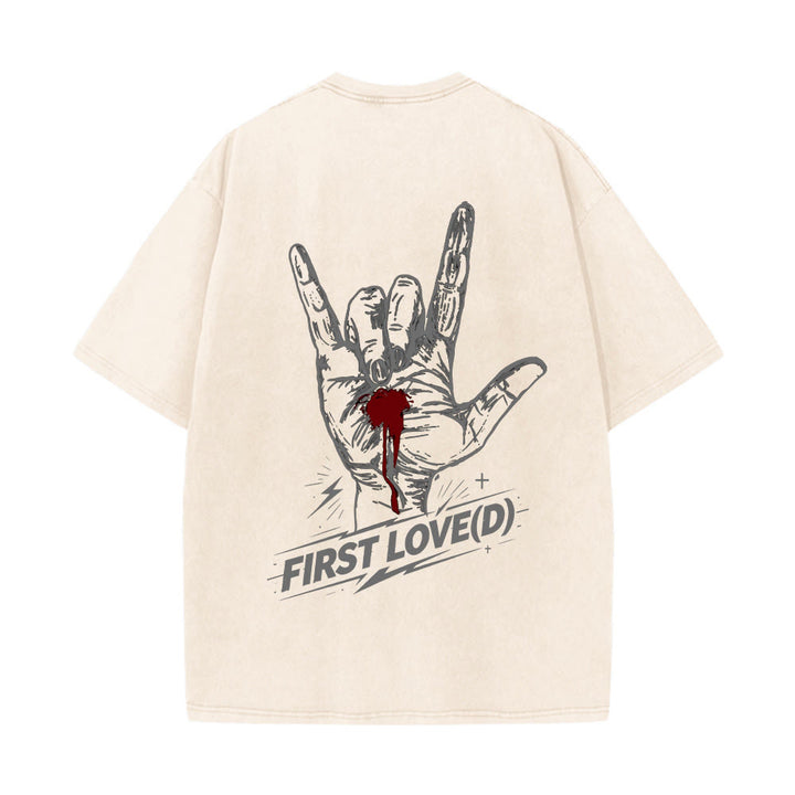 Christianartworkshop Grunge Rock Hand Bleeding Heart Graphic Arch Slogan Front Large First Love Letter Back Washed T-Shirt - image 8