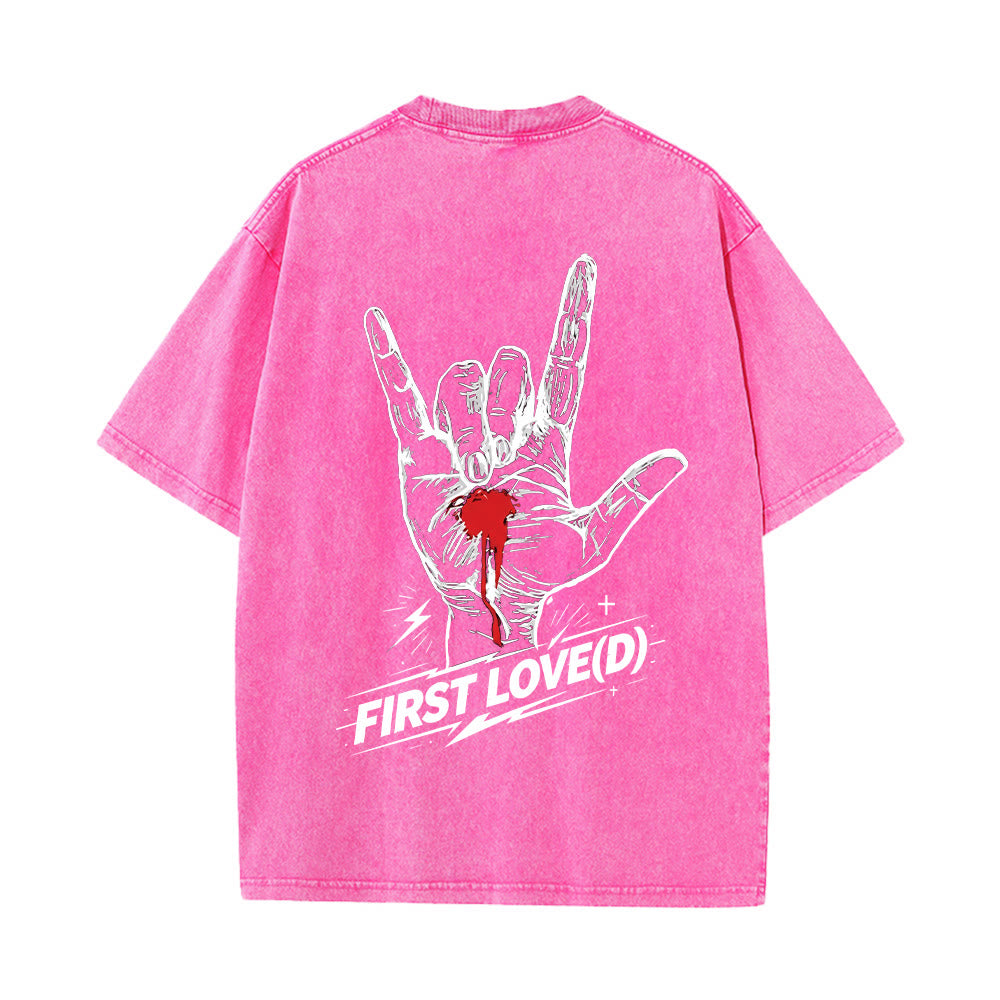 Christianartworkshop Grunge Rock Hand Bleeding Heart Graphic Arch Slogan Front Large First Love Letter Back Washed T-Shirt - image 17
