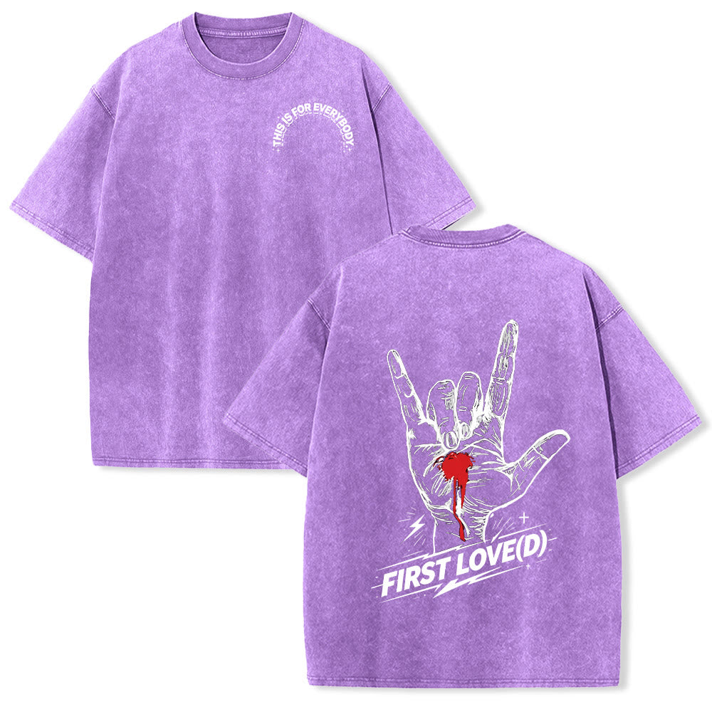 Christianartworkshop Grunge Rock Hand Bleeding Heart Graphic Arch Slogan Front Large First Love Letter Back Washed T-Shirt - Purple - 5XL - image 12