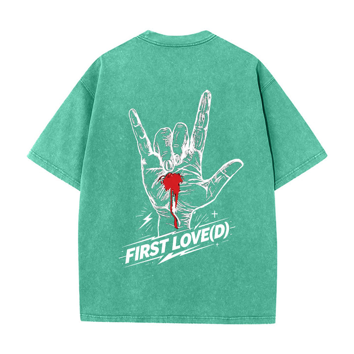 Christianartworkshop Grunge Rock Hand Bleeding Heart Graphic Arch Slogan Front Large First Love Letter Back Washed T-Shirt - image 11