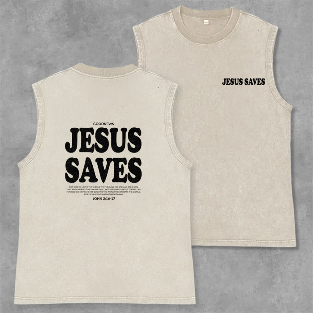 Christianartworkshop Jesus Saves John 3:16 Unisex Washed Tank Top - Beige - 2XL - image 21