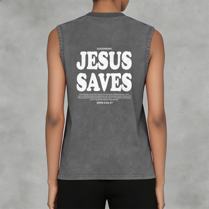 Christianartworkshop Jesus Saves John 3:16 Unisex Washed Tank Top - image 19