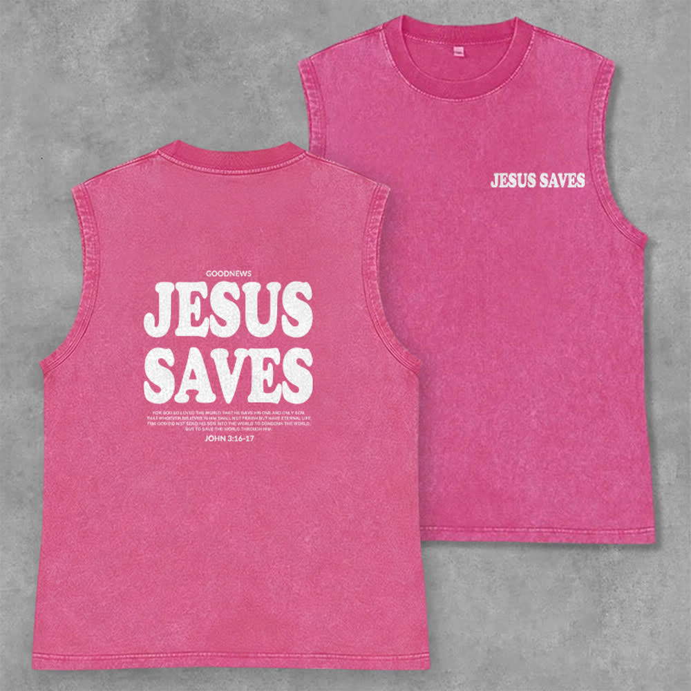 Christianartworkshop Jesus Saves John 3:16 Unisex Washed Tank Top - Pink - 2XL - image 0