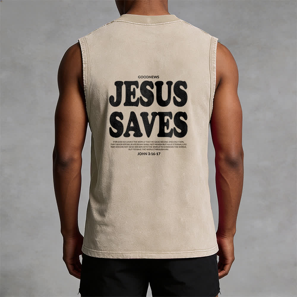 Christianartworkshop Jesus Saves John 3:16 Unisex Washed Tank Top - image 24