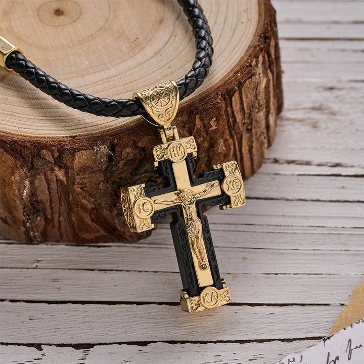 Christianartworkshop Luxury Style Crucifix Jesus Cross Black-gold Alloy Pendant Necklace - Black - image 0