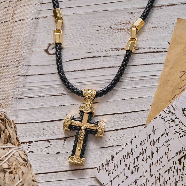 Christianartworkshop Luxury Style Crucifix Jesus Cross Black-gold Alloy Pendant Necklace - image 4