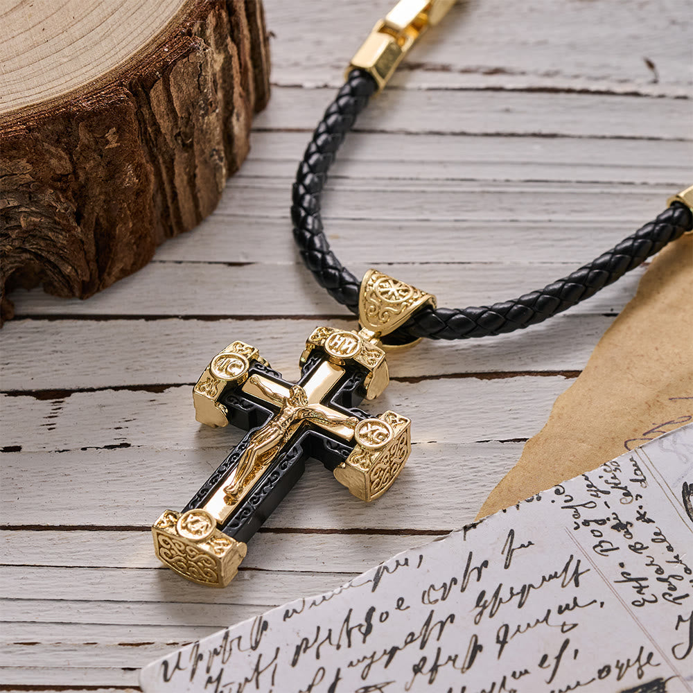 Christianartworkshop Luxury Style Crucifix Jesus Cross Black-gold Alloy Pendant Necklace - image 1