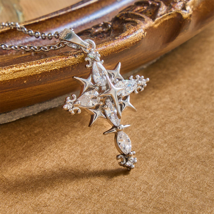 Christianartworkshop Star Accent Marquise Crystal Sacred Cross Pendant Necklace: Timeless Emblem of Radiant Heavenly Faith - Silver - image 5