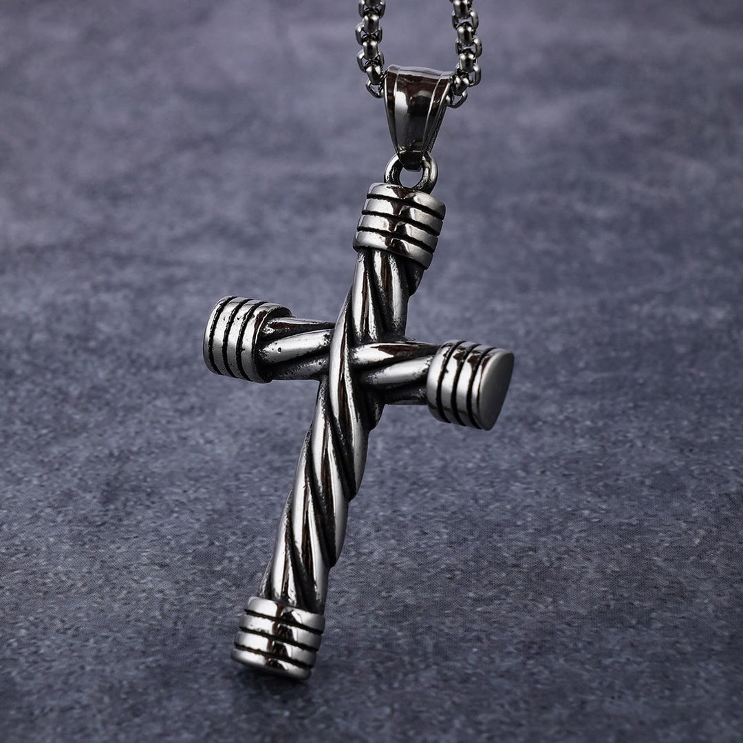 Christianartworkshop Vintage Twisted Steel Wire Wrap Cross Pendant Necklace: Timeless Emblem of Gentle Heavenly Guardianship - Cross - image 0