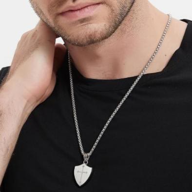 Christianartworkshop Double Sided Shield Rhinestone Cross Pendant Engraved Amor of God Joshua 1 Verse 9 Box Chain Necklace: Timeless Emblem of Gentle Heavenly Guardianship - image 3