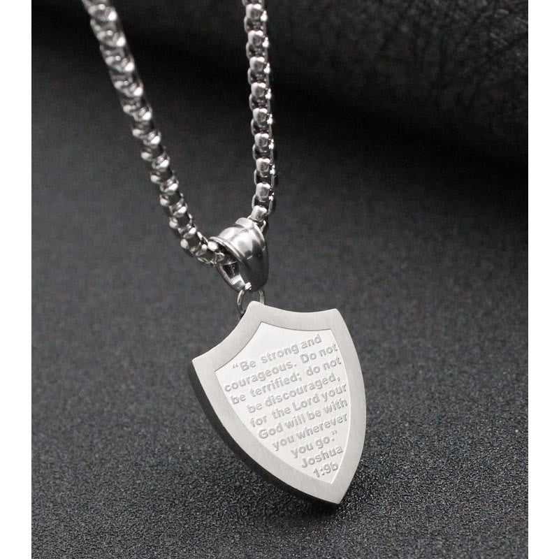 Christianartworkshop Double Sided Shield Rhinestone Cross Pendant Engraved Amor of God Joshua 1 Verse 9 Box Chain Necklace: Timeless Emblem of Gentle Heavenly Guardianship - image 5