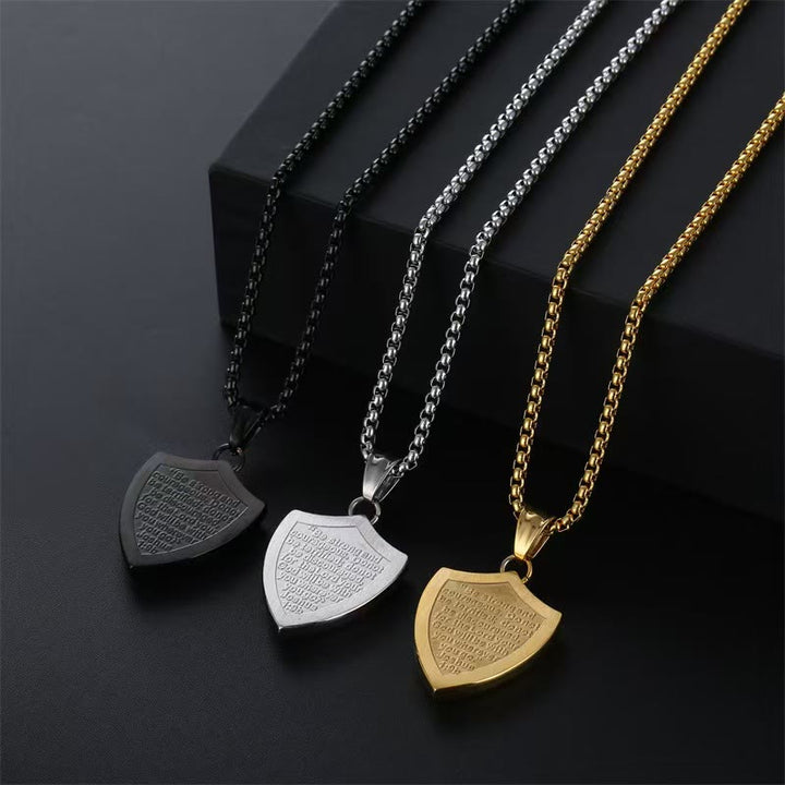 Christianartworkshop Double Sided Shield Rhinestone Cross Pendant Engraved Amor of God Joshua 1 Verse 9 Box Chain Necklace: Timeless Emblem of Gentle Heavenly Guardianship - image 1