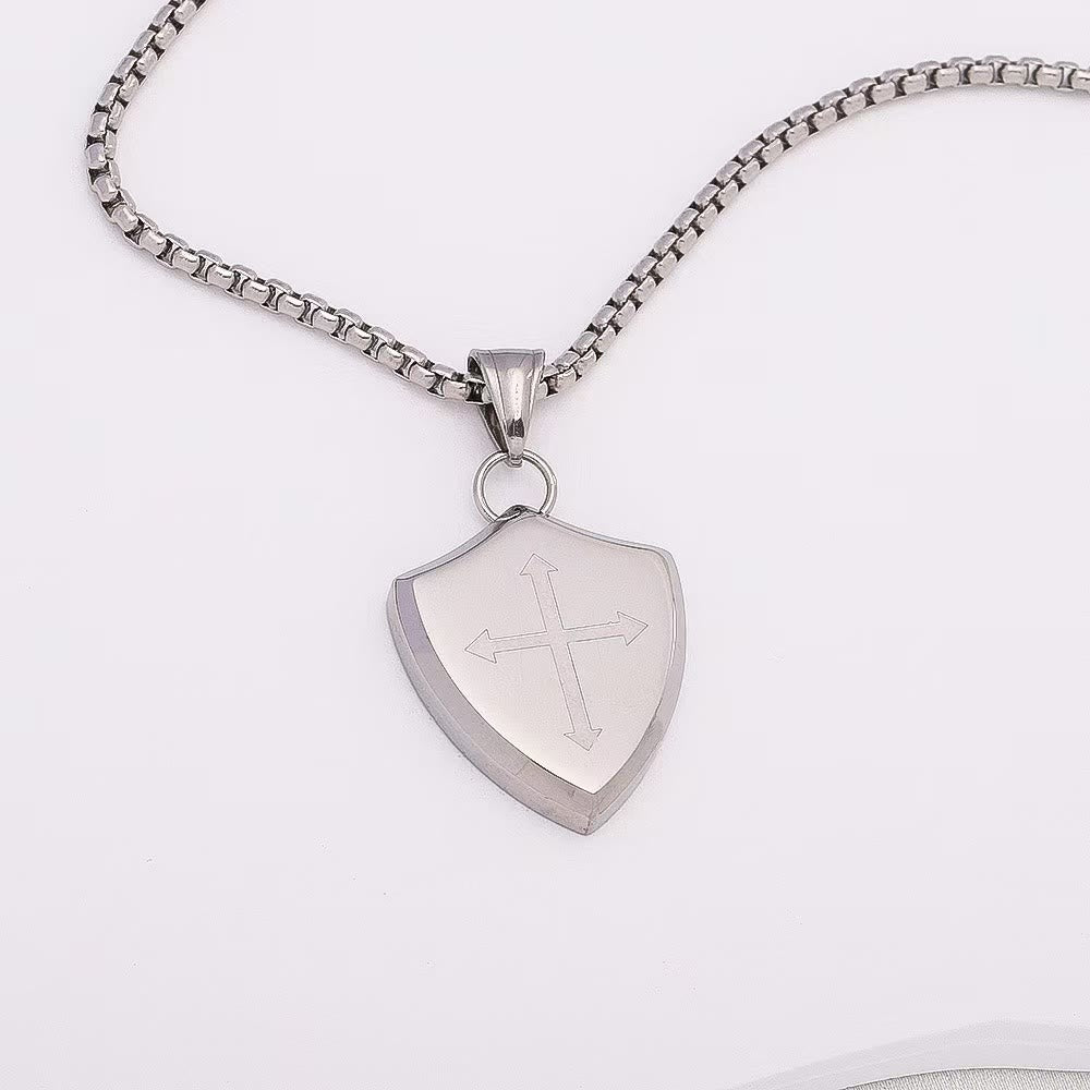 Christianartworkshop Double Sided Shield Rhinestone Cross Pendant Engraved Amor of God Joshua 1 Verse 9 Box Chain Necklace: Timeless Emblem of Gentle Heavenly Guardianship - Silver - image 2