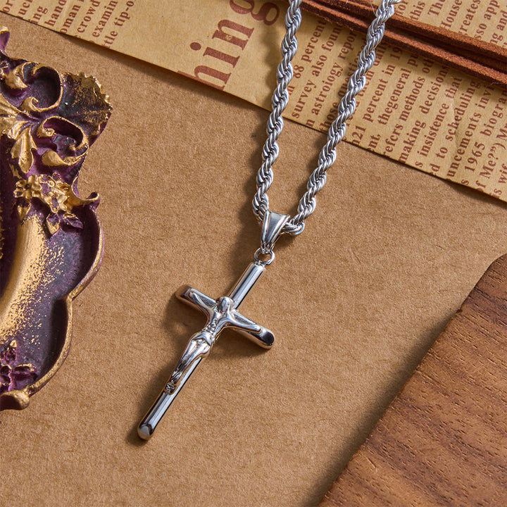 Christianartworkshop Relief Jesus Crucifix Pendant Twisted Rope Chain Necklace : Timeless Emblem of Gentle Heavenly Guardianship - image 4
