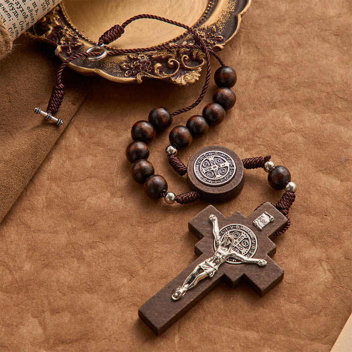 Christianartworkshop Round Bead Car Rosary Crucifix Our Lady Embossed Medal Car Hanging Pendant: A Reminder of Merciful Divine Protection on Every Trip - image 3