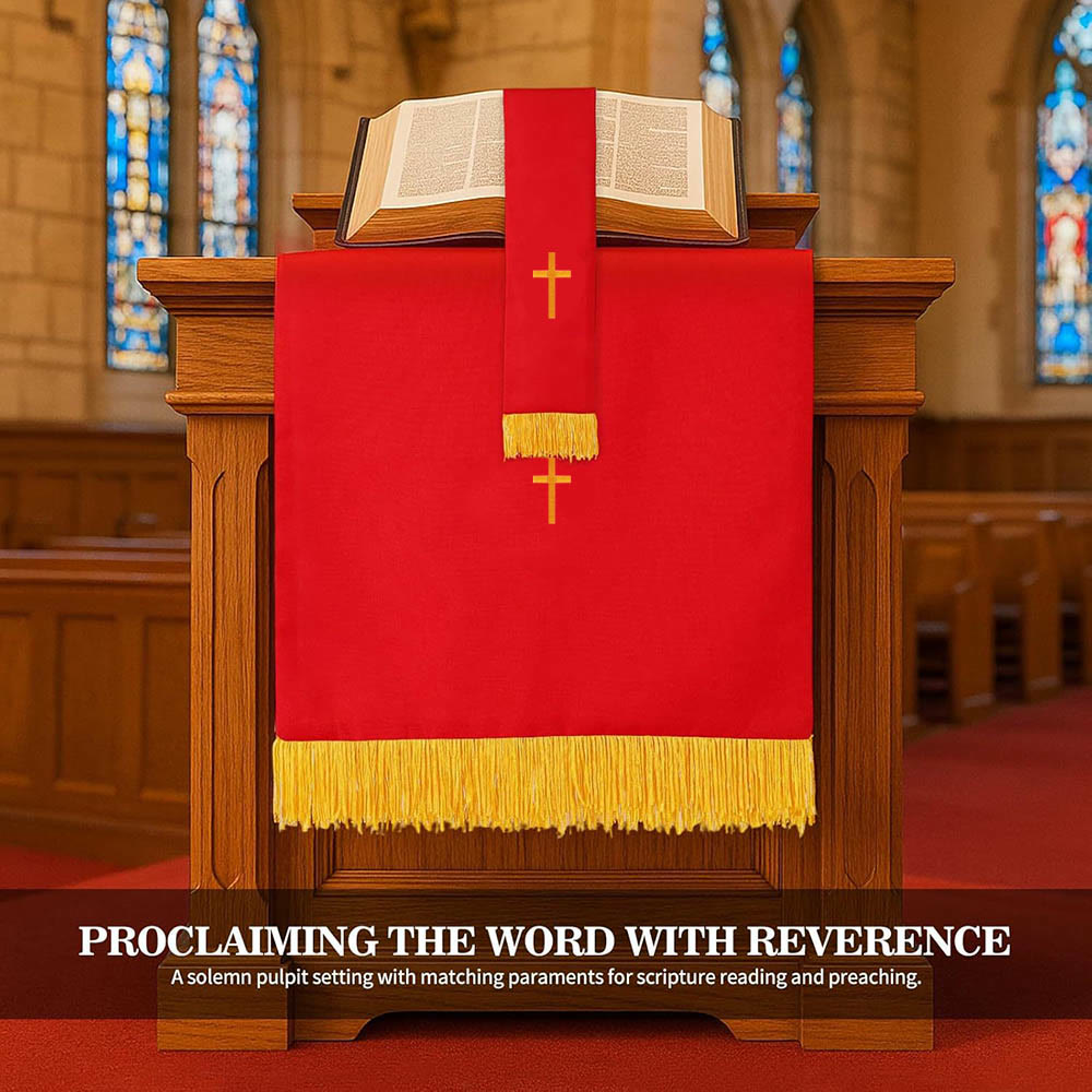 Christianartworkshop Complete Church Parament Set: Table Runner, Lectern Scarf & Bible Marker in Red and White - image 5