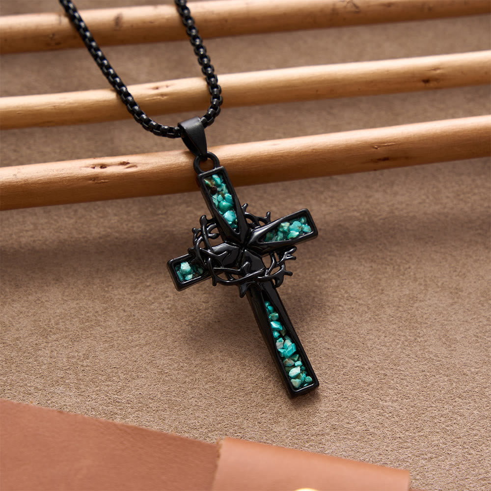 Christianartworkshop Western Bohemian Crushed Turquoise Inlaid Thorn Cross Necklace: Timeless Emblem of Gentle Heavenly Guardianship - image 2