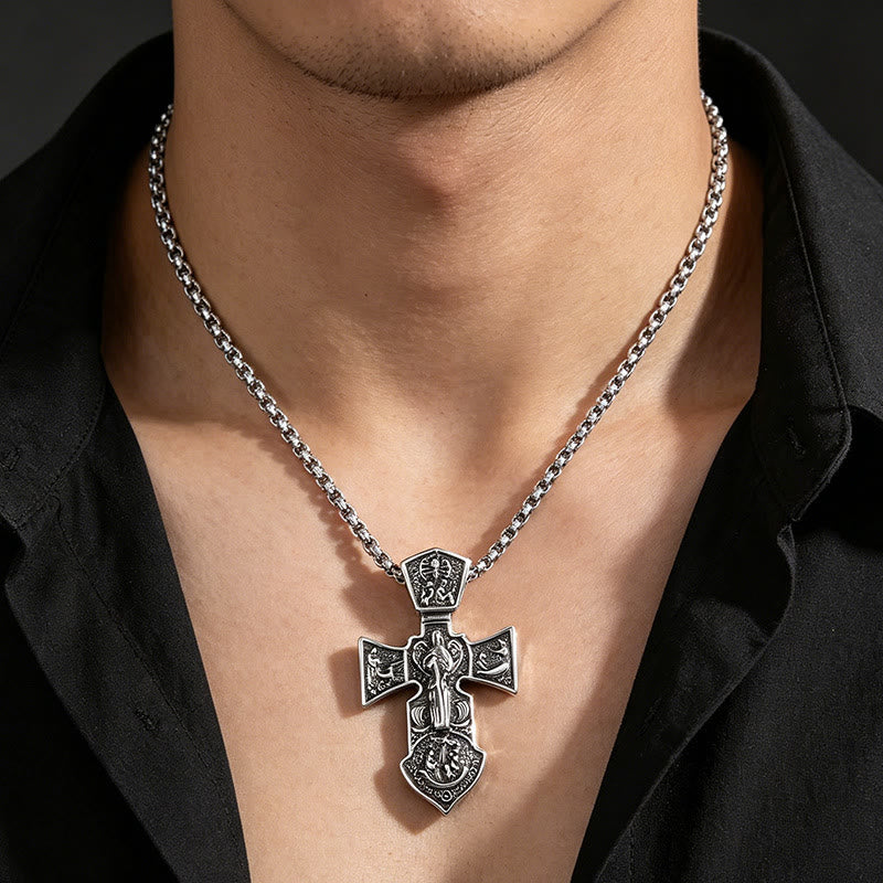 Christianartworkshop Vintage Antiqued Relief Crucifix Pendant Twisted Rope Chain Necklace: Timeless Emblem of Gentle Heavenly Guardianship - image 1