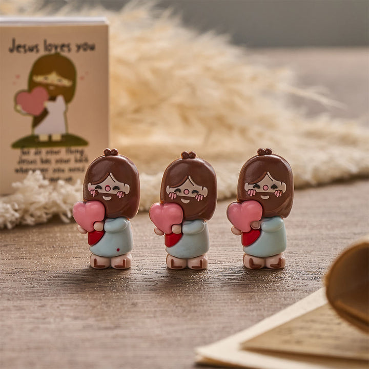Christianartworkshop Mini Jesus Om Heart Holding Figurine 3 Pack Scripture Jesus Loves You Card Devotional Gift Set: A Symbol of Divine Joy & Faith - Set of 3 - image 0