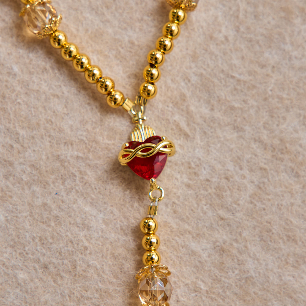 Christianartworkshop Luxe Champagne-Tone Pocket Rosary With Sacred Heart & Jeweled Crucifix: Dual-Use Prayer & Car Hanging Charm - image 5