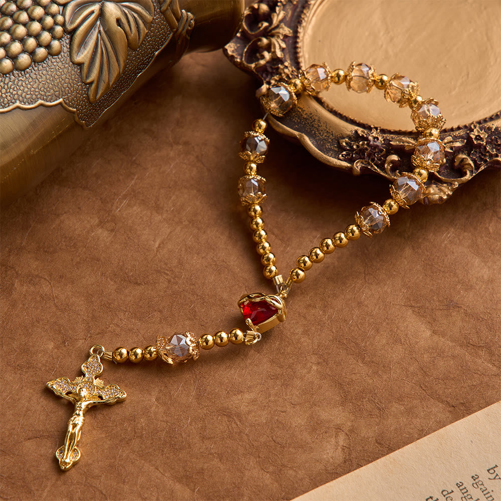 Christianartworkshop Luxe Champagne-Tone Pocket Rosary With Sacred Heart & Jeweled Crucifix: Dual-Use Prayer & Car Hanging Charm - image 4