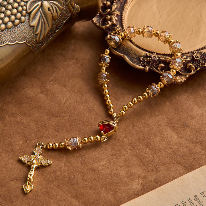 Christianartworkshop Luxe Champagne-Tone Pocket Rosary With Sacred Heart & Jeweled Crucifix: Dual-Use Prayer & Car Hanging Charm - image 4