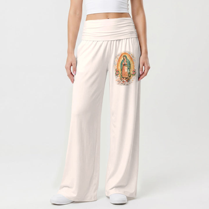 Christianartworkshop Solid Our Lady Of Guadalupe Single Portrait Print Fold Over High Waist Wide Leg Pants - image 7