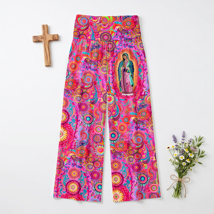 Christianartworkshop Psychedelic Circular Mandala Guadalupe Virgin Mary High Waist Wide Leg Pants - US22,UK/AU26,EU54(6XL) - image 0