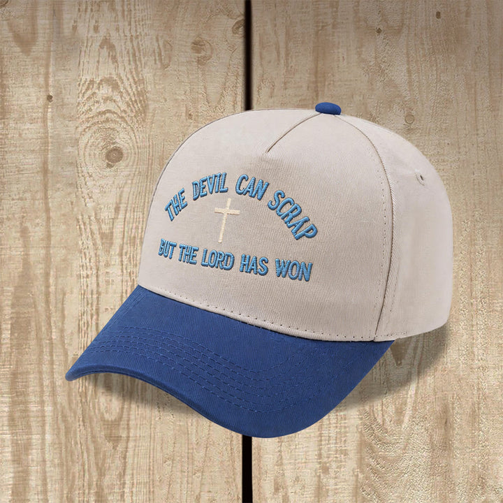 Christianartworkshop Arch Scripture Cross Motif THE DEVIL CAN SCRAP BUT THE LORD HAS WON Embroidery Washed Baseball Cap - image 15