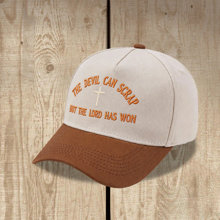 Christianartworkshop Arch Scripture Cross Motif THE DEVIL CAN SCRAP BUT THE LORD HAS WON Embroidery Washed Baseball Cap - image 7