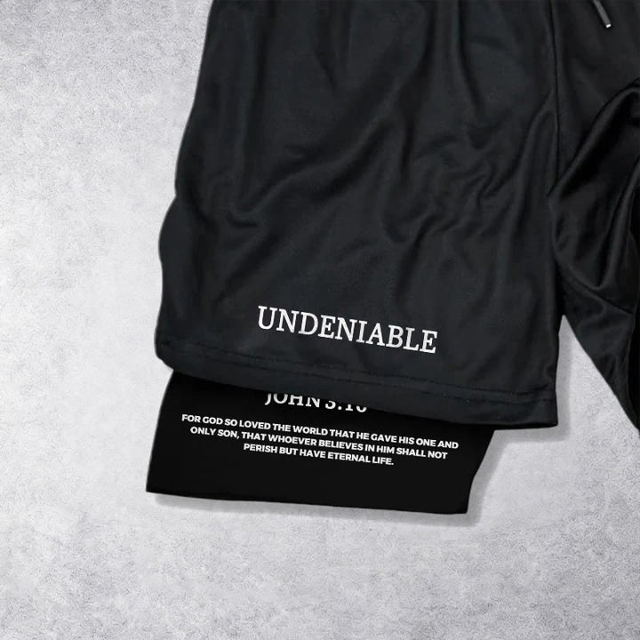 Christianartworkshop Undeniable Letter Outer Brushstroke Cross John 3:16 Full Verse Inner Two-Layer Drawstring Faith Shorts - image 3