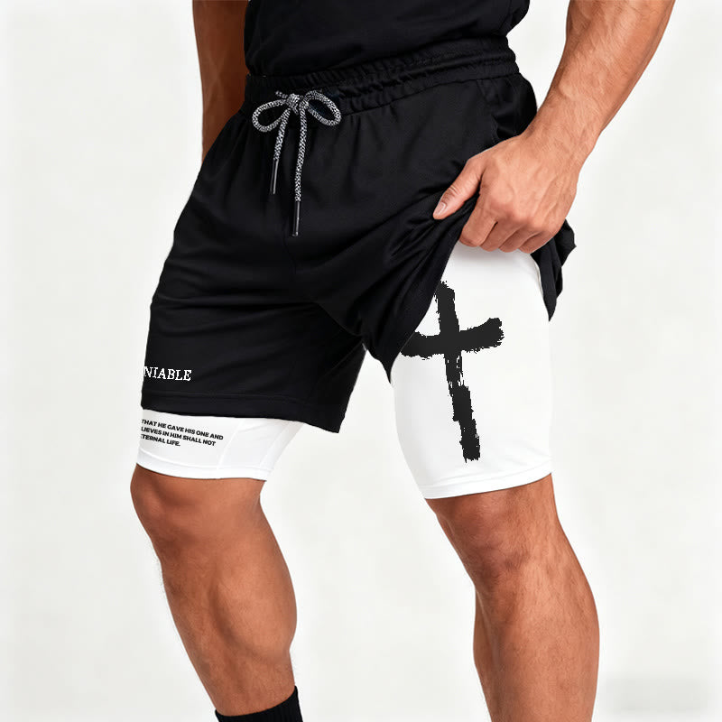 Christianartworkshop Undeniable Letter Outer Brushstroke Cross John 3:16 Full Verse Inner Two-Layer Drawstring Faith Shorts - image 6