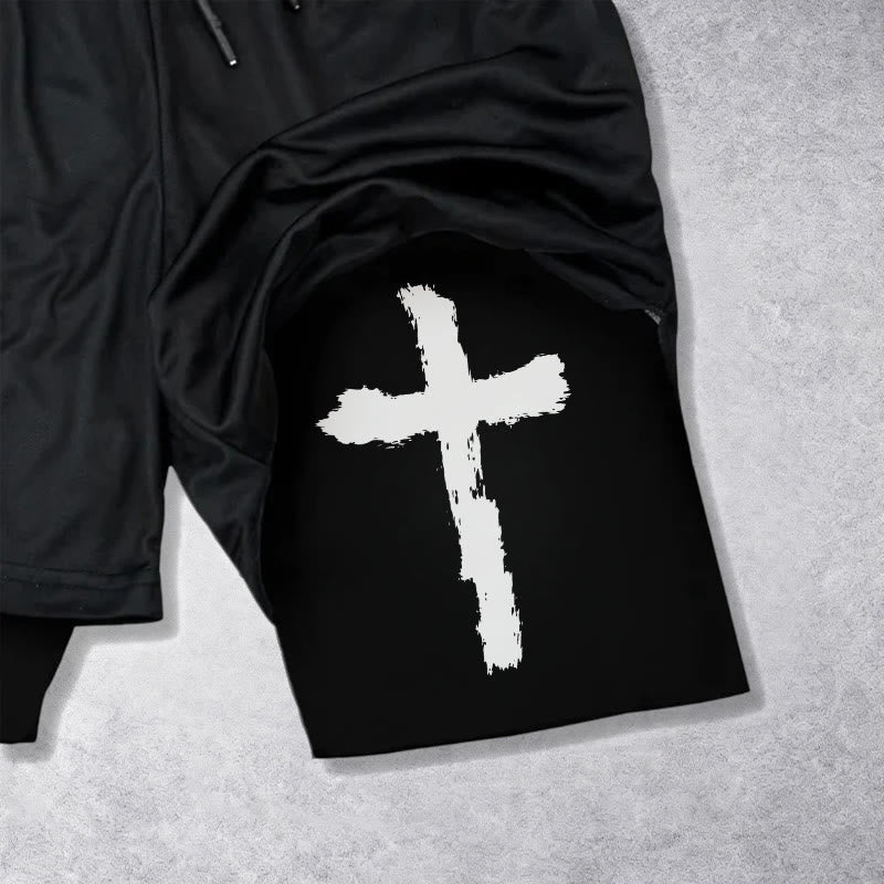 Christianartworkshop Undeniable Letter Outer Brushstroke Cross John 3:16 Full Verse Inner Two-Layer Drawstring Faith Shorts - image 4