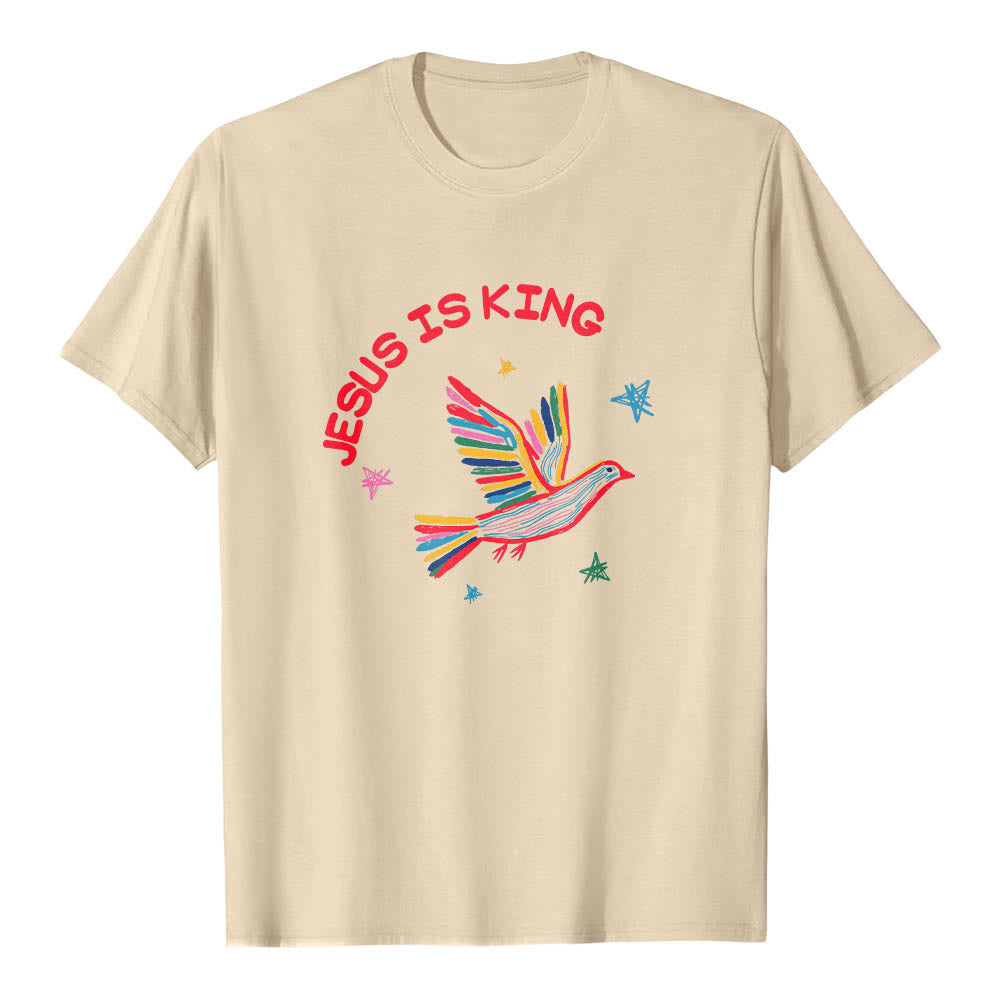Christianartworkshop Curved Jesus Is King Letter Hand Drawn Dove Star Accent Front Print Classic T-Shirt - Beige - 2XL - image 18