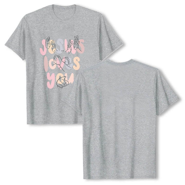 Christianartworkshop Jesus Loves You Bubble Letter Sign Language Hand Line Art Front Print Classic T-Shirt - image 2
