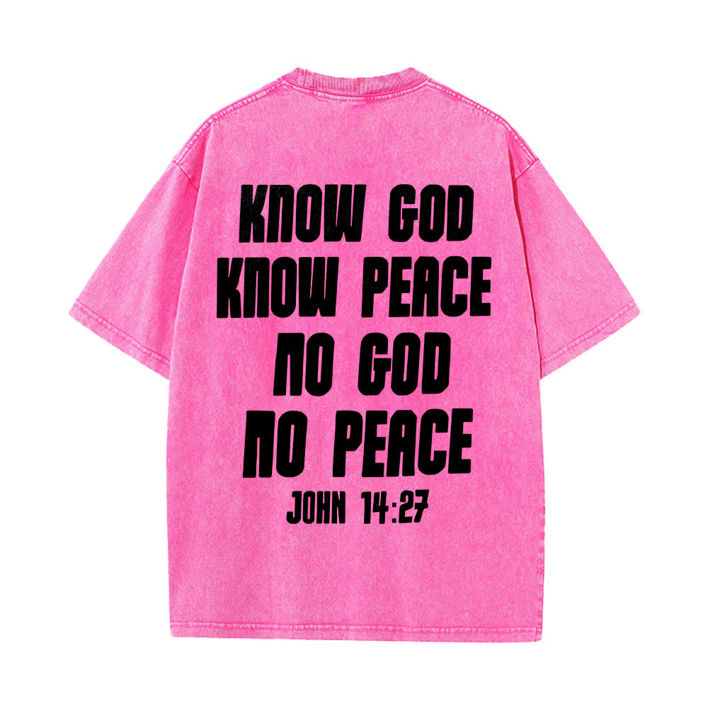 Christianartworkshop Thorn Crown Jesus Bust Front Know God Know Peace John 14:27 Rear Dual Side Print Washed T‑Shirt - image 23