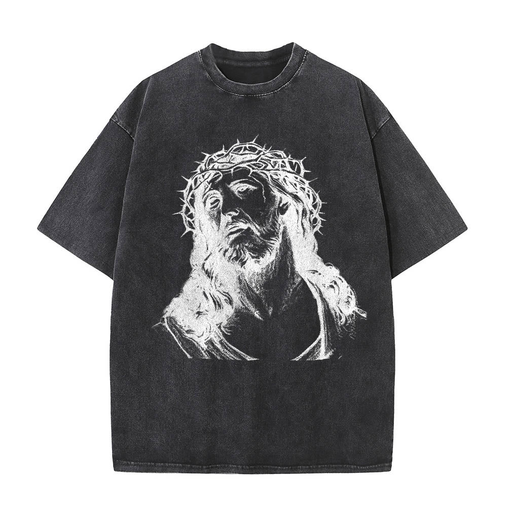 Christianartworkshop Thorn Crown Jesus Bust Front Know God Know Peace John 14:27 Rear Dual Side Print Washed T‑Shirt - image 10