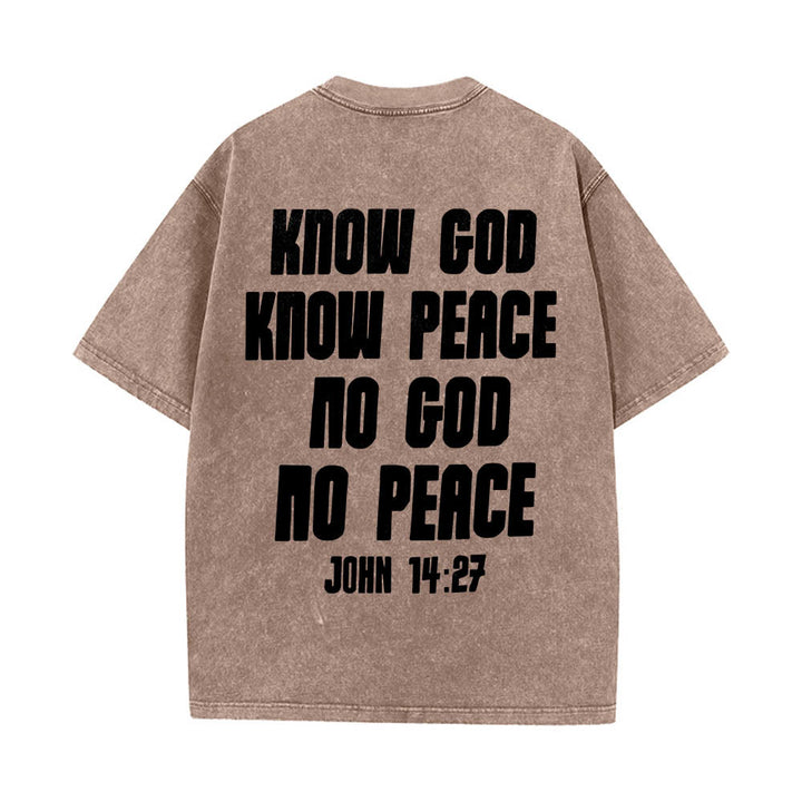 Christianartworkshop Thorn Crown Jesus Bust Front Know God Know Peace John 14:27 Rear Dual Side Print Washed T‑Shirt - image 5