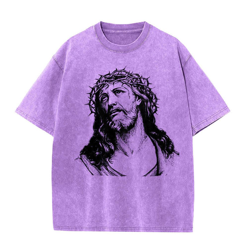 Christianartworkshop Thorn Crown Jesus Bust Front Know God Know Peace John 14:27 Rear Dual Side Print Washed T‑Shirt - image 19