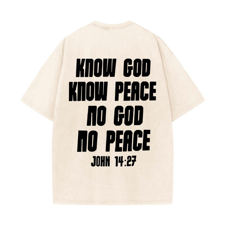 Christianartworkshop Thorn Crown Jesus Bust Front Know God Know Peace John 14:27 Rear Dual Side Print Washed T‑Shirt - image 2