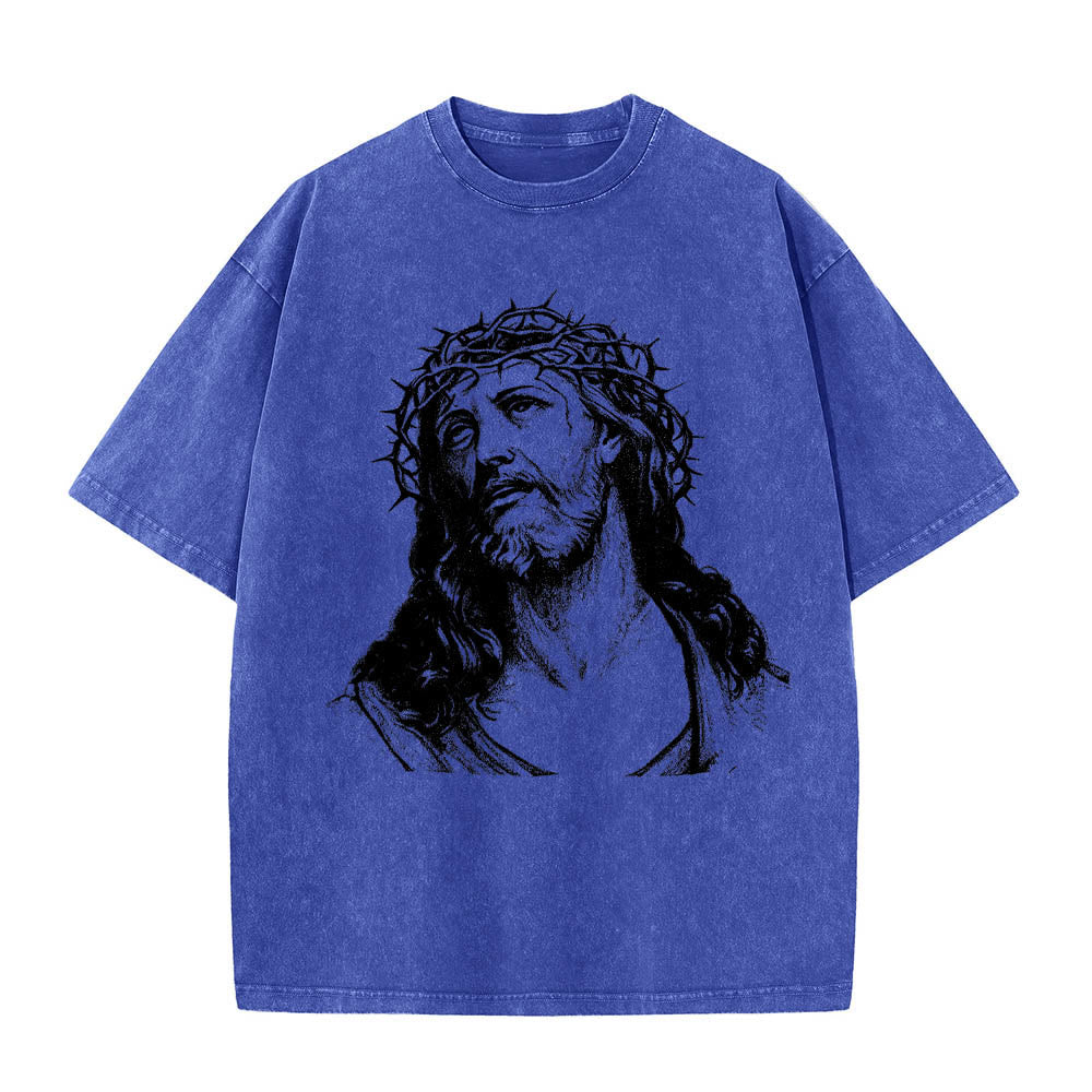 Christianartworkshop Thorn Crown Jesus Bust Front Know God Know Peace John 14:27 Rear Dual Side Print Washed T‑Shirt - image 13