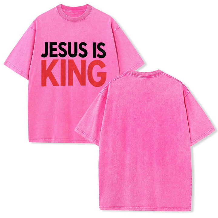 Christianartworkshop Two Tier Bold Block Jesus Is King Front Typography Print Washed T‑Shirt - image 15