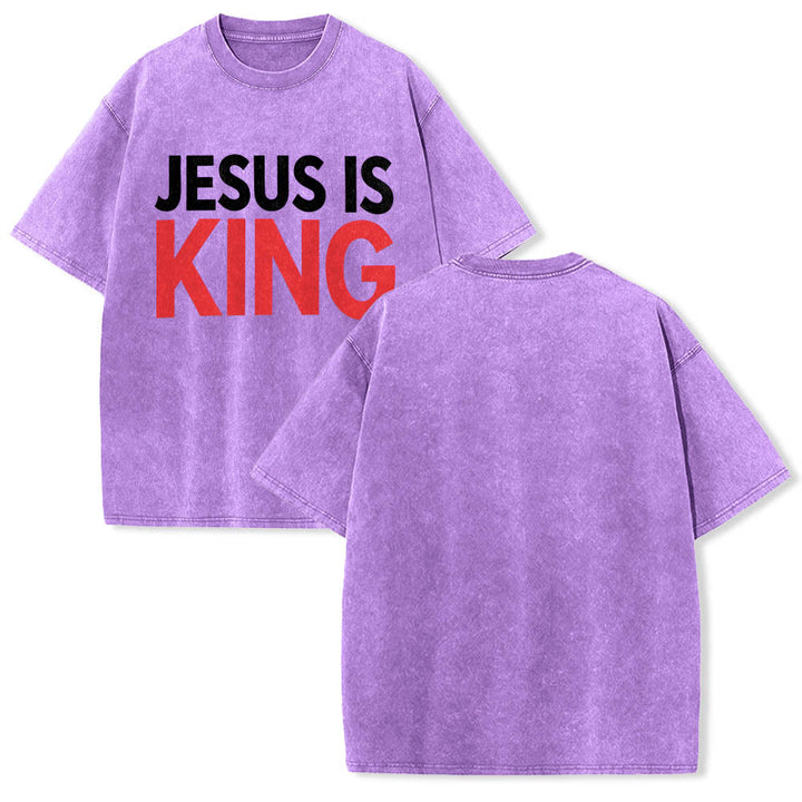 Christianartworkshop Two Tier Bold Block Jesus Is King Front Typography Print Washed T‑Shirt - image 13