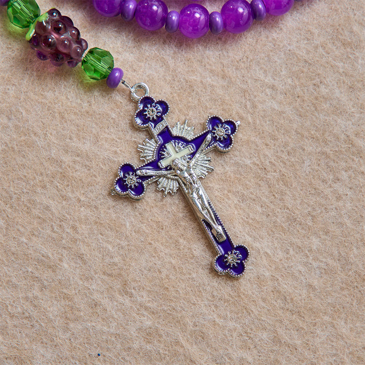 Christianartworkshop Grape Shaped Glass Bead Rosary With Enamel Crucifix: Emblem of Eucharistic Heavenly Blessing - image 7